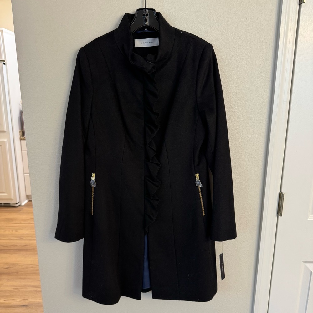 NWT Tahari Black Ruffled Women's Coat